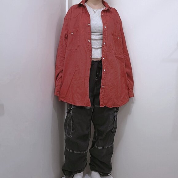 Vivid Red Oversized Button-Up Shirt (XL) - Picture 3 of 7